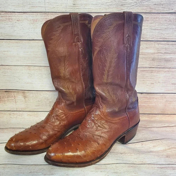 1883 By Lucchese Mens 9 2E EE Exotic Full Quill Ostrich Handmade Western Boots